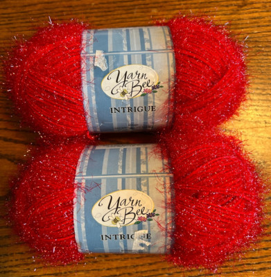 NOS 2 Skeins Yarn Bee Intrigue 3 oz Rouge Red Polyamide/Lurex Glitter Turkey