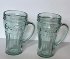 Vintage Embossed Green Coca- Cola Float Glasses (2)  With Handle 16 Ounces