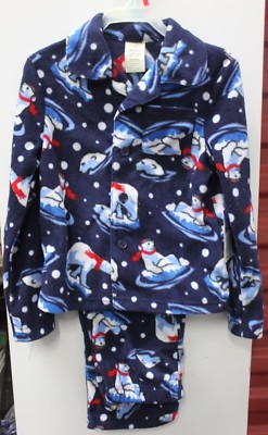 XS WINTERPYJAMA Jungen 4-5 Vlies warm Eisbär blau Nachtwäsche schneeniedlich NEU