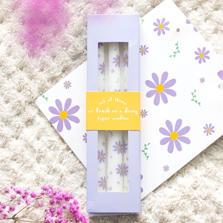 Set of 3 Purple Spring Daisy Taper Candles. Home Fragrance Candles Gift