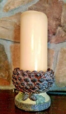 Set 3  NWT 4" iced Pine Cone Fall Cabin Lodge Christmas Winter Candle Holder