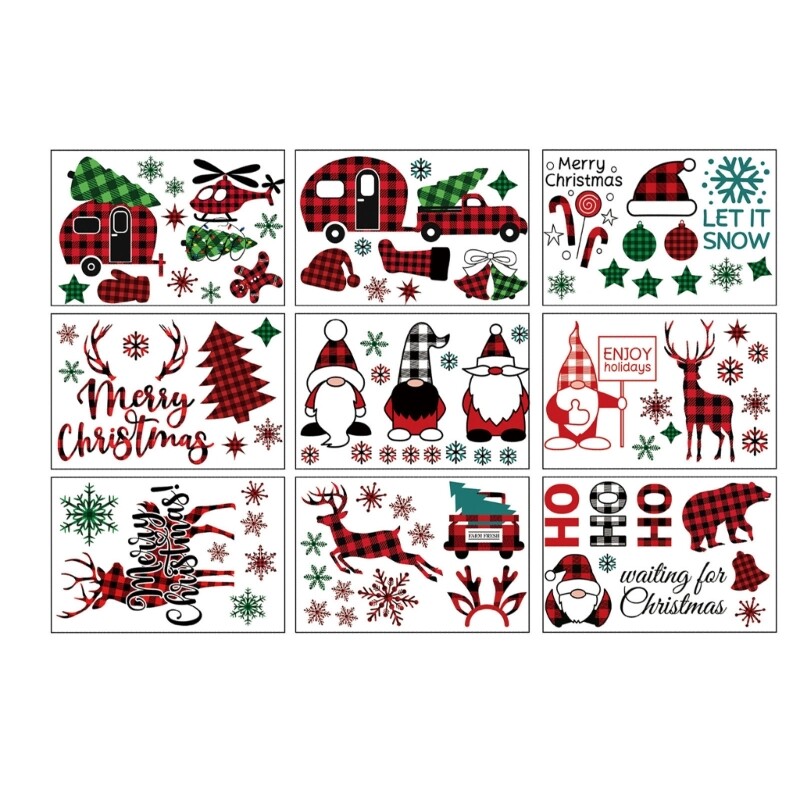 Christmas Window Stickers Window Wall Decals Dwarf Shape Set Double-Side 9PCS