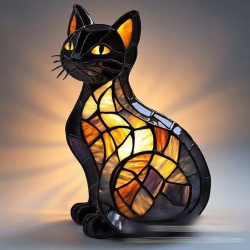 3D Animal Table Lamp Series Stained Stained Night Light Retro Desk Lamps Cat - Picture 2 of 4