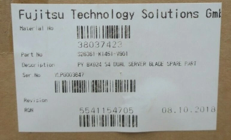 New Fujitsu Primergy BX924 S4 Dual Server Blade CTO No CPU/Mem S26361-K1451-V901 - Image 3 of 4