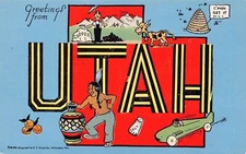 Utah UT Greetings From Large Letter 16631-C.M.29 Linen Postcard