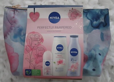 NIVEA ROSE & ALMOND OIL SHOWER CREAM, PEARL ROLL-ON ANIT-PERSPIRANT,LOTION, BAG.