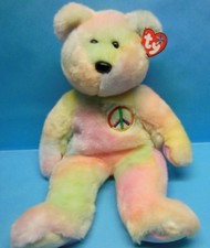TY Beanie Buddy TY PEACE Pastel Ty-Dye Bear 1999 P.E. Pellets Beanie Buddie B