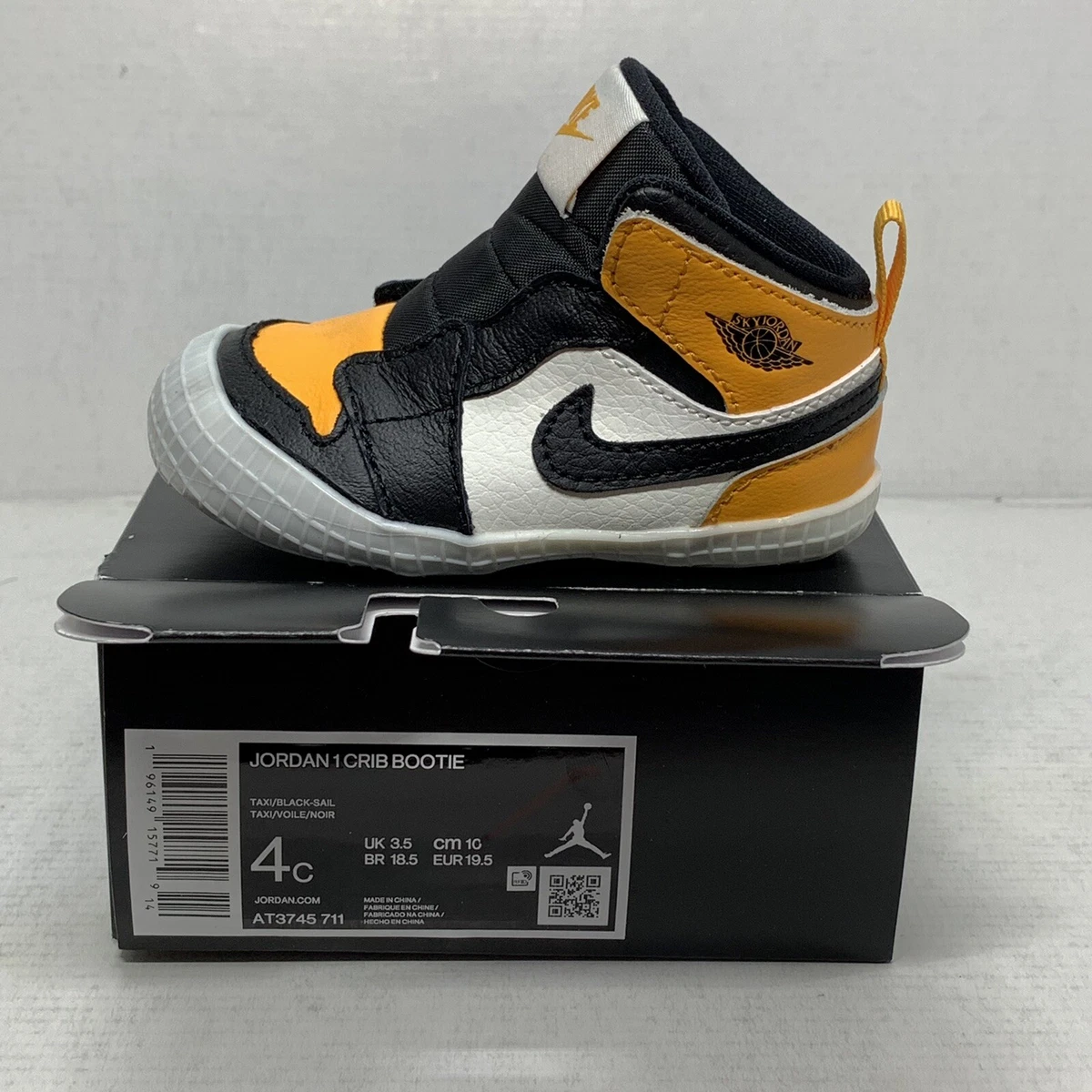 Jordan 1 Yellow Toe Crib Bootie Size 4c AT3745 711 Soft Bottoms