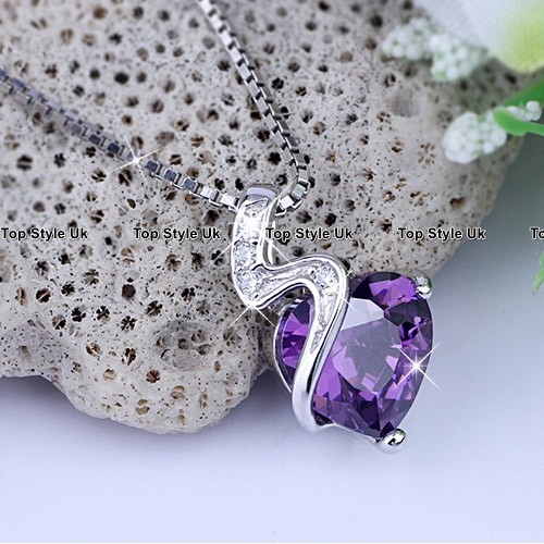 Gift for Her Daughter Niece Women Girlfriend Sister Amethyst Heart Necklace J391 - Picture 2 of 6