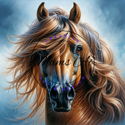 A bay Horse in  Digital Print  AI Generated  Art Download
