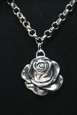 Rose Charm Pendant Pewter Stainless Steel Chain 18" Flower Pendant necklace