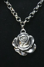 Rose Charm Pendant Pewter & Stainless Steel Chain 18" Flower Pendant necklace