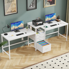 93'' Double Desk with Charging Station  Storage for Home Office, White