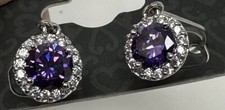 Amethyst  Cubic Zirconia Faux Silver Tone Drop Earrings - NEW