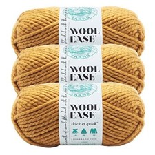  3 Pack Lion Brand Yarn 640-158I Wool-Ease Thick  Quick Bulky Yarn, Mustard