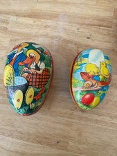 VINTAGE W GERMAN PAPER MACHE EASTER EGGS/CANDY CONTAINERS SET OF Two