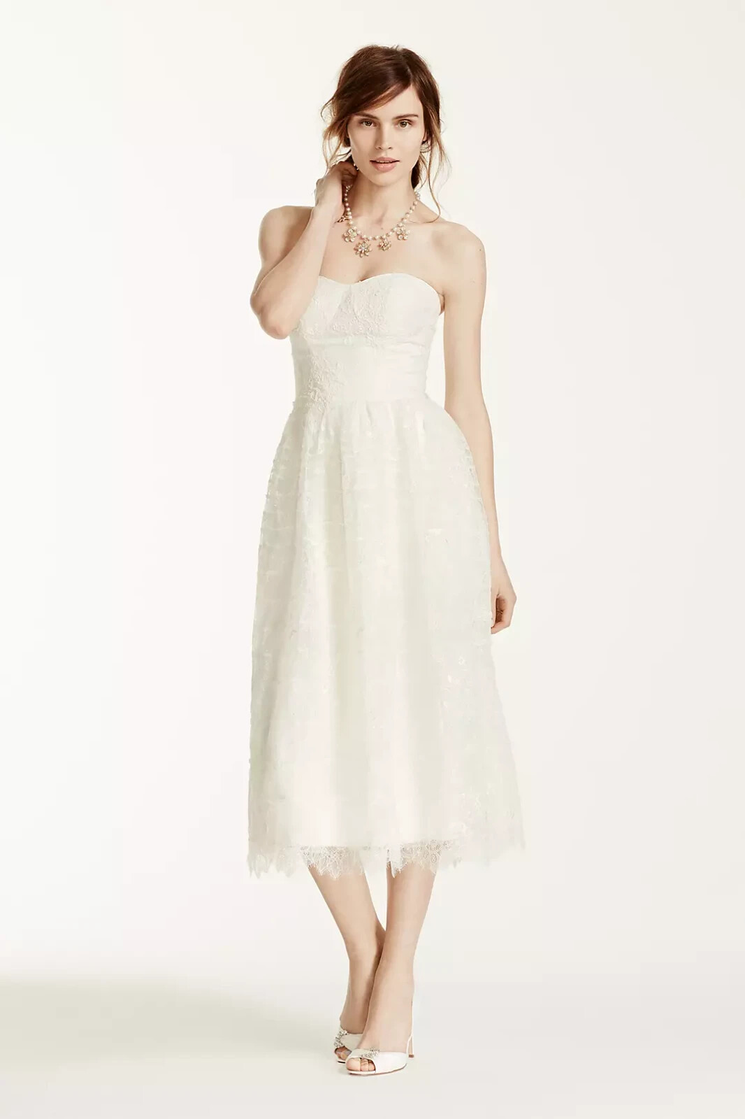 Melissa Sweet Ivory Tea Length Lace Wedding Dress SZ10 w/Bolero Style# MS251101