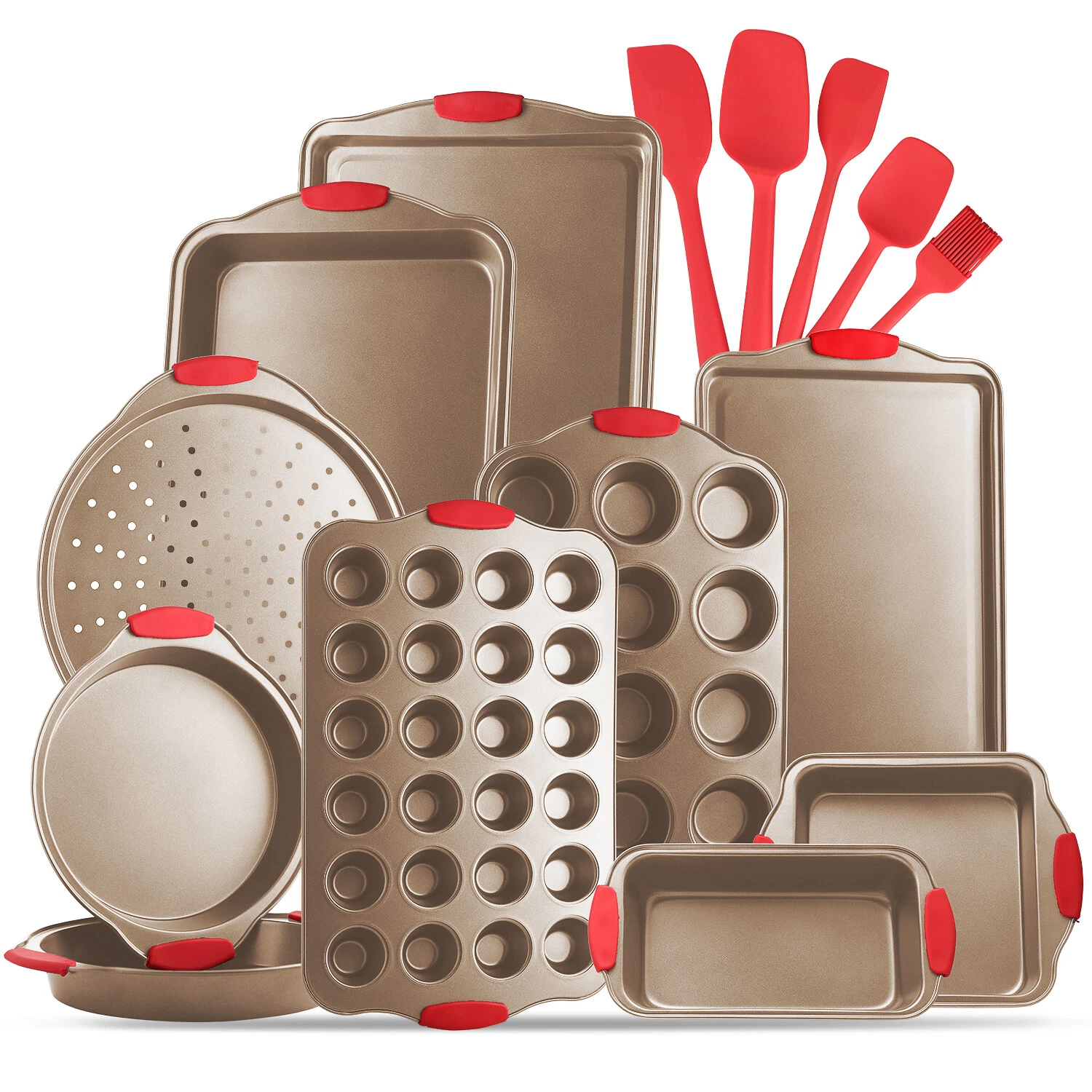 15 Pc Bakeware Set Nonstick Carbon Steel Oven Safe Silicone Handles Baking Kit