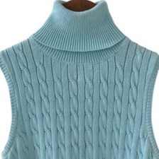 Ralph Lauren Light Blue Sleeveless Cable Knit Turtleneck Sweater Size Medium