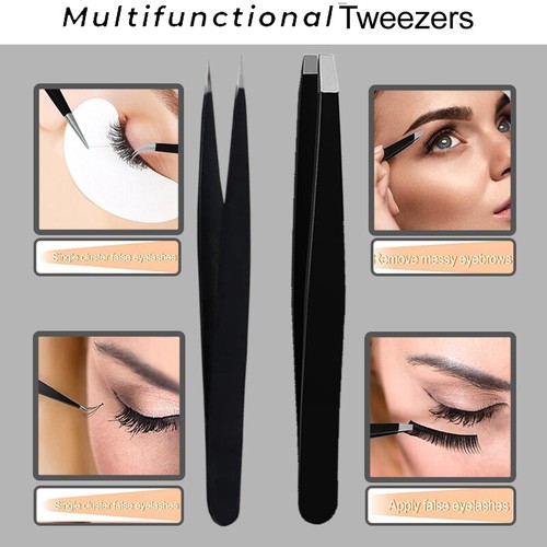 Professional Stainless Steel Slant & Point Tip Tweezers For Eyelash,Hair Eyebrow - Picture 14 of 24