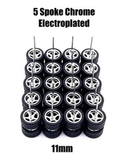 10x Chrome 5 Spoke 11mm For Real Rider Replace Wheels w/ Rubber Tires Sets 1/64