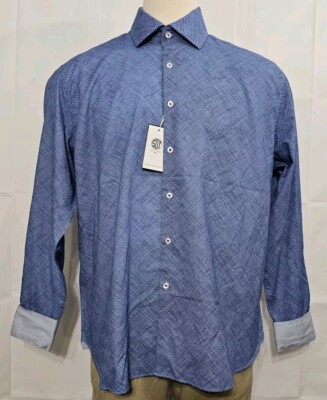 Size XL SOT Society Of Threads Mens Blue Flip Cuff Button Up Dress Shirt NWT