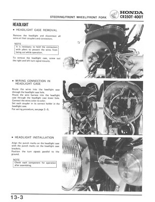 HONDA Workshop Manual CB400T & CB250T 1978 1979 1980 & 1981