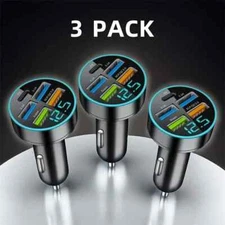 3 Pack 4 USB Port Fast Car Charger PD 3.1A Cigarette Lighter Adapter Cell Phone