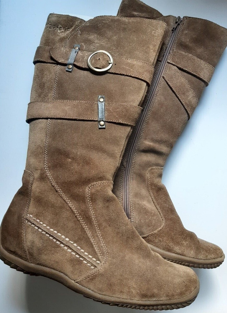 Tamaris Wortmann olive green suede boots UK EU 40 Low Good  condition