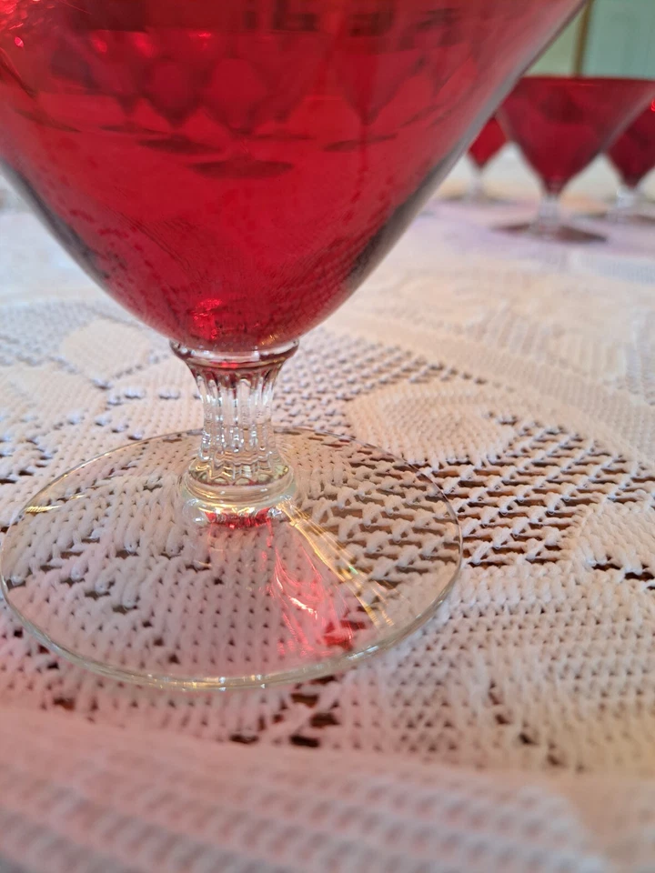 Juego de 12 vasos Morgan Town Rubí Rojo Español Monroe Sherbet Bajo Foto 4 de 4