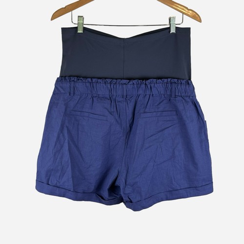 Maacie Maternity Shorts Size XL High Waist Button Detail Pockets Blue NEW - Picture 2 of 8