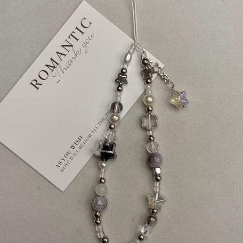 Pearl Beaded Pendant Silver Star Chain Lanyard Universal Phone Strap Charm - Zdjęcie 3 z 6