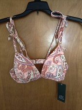 Women's XS 0-2 Shoulder Tie Bralette Bikini Top Wild Fable Peach Paisley NWT