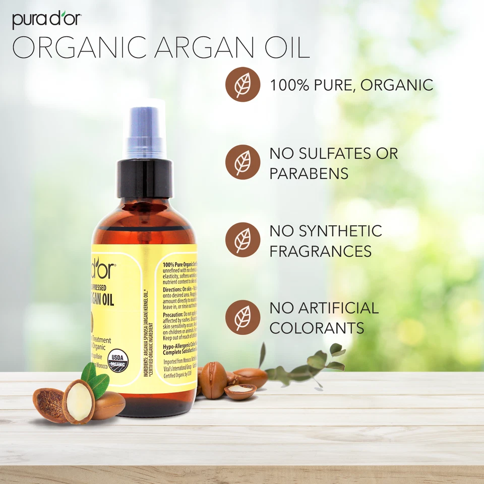 PURA D'OR Dor Moroccan Argan Oil 100% Pure Organic 4 fl oz, for Face Skin & Hair - Image 3 of 4