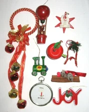 Lot of 9 Assorted Christmas Ornaments - Wood, Plastic, Old, New, Etc