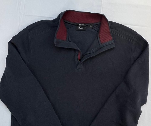 Hugo Boss Mens Navy Blue Quarter Zip Long Sleeve collared Sweater Size Large - Picture 5 of 8