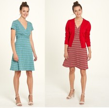 Tranquillo Robe Maxi (Bio) Coton Vert Rouge Rayé Organic S21E07