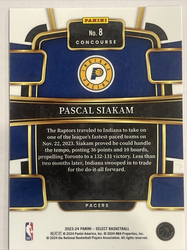 2023-24 Panini Select - Concourse Blue Cracked Ice Prizm #8 Pascal Siakam - Picture 2 of 2