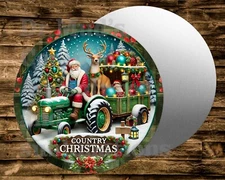 COUNTRY CHRISTMAS Santa Tractor Round Sign Wreaths Crafts & miniatures Projects
