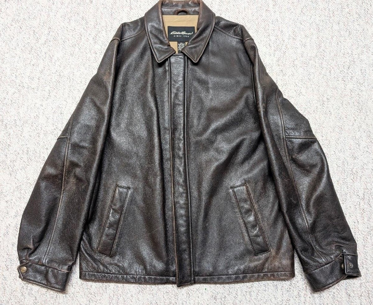 vintage EDDIE BAUER leather jacket LT brown cowhide L TALL patina