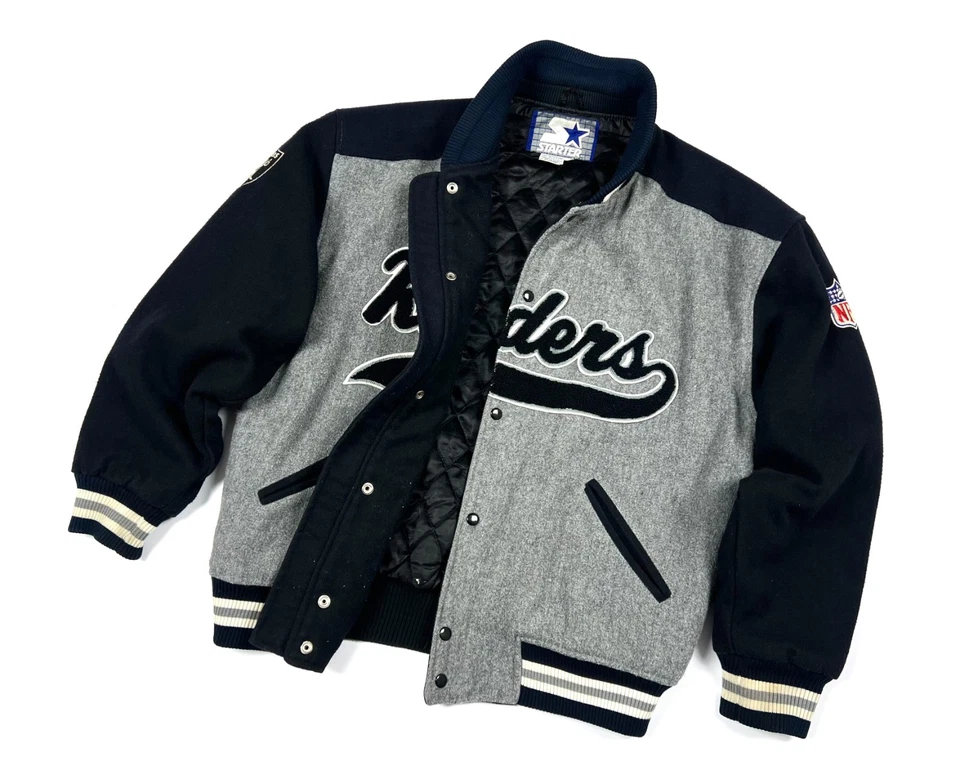 Chaqueta de bombardero vintage para hombre LA RAIDERS NFL retro de lana talla L/XL Foto 3 de 4