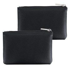 2 Pack PU Leather Zipper Coin Purse, Mini Change Pouch for Men and Women Black