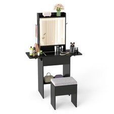 Small Dressing Table Mirror Lights Fold-up Panels Makeup Vanity Cabinet Black