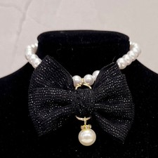 Adjustable Faux Pearl Pet Necklace Bowknot Pendant Collar for Cat Dog Party