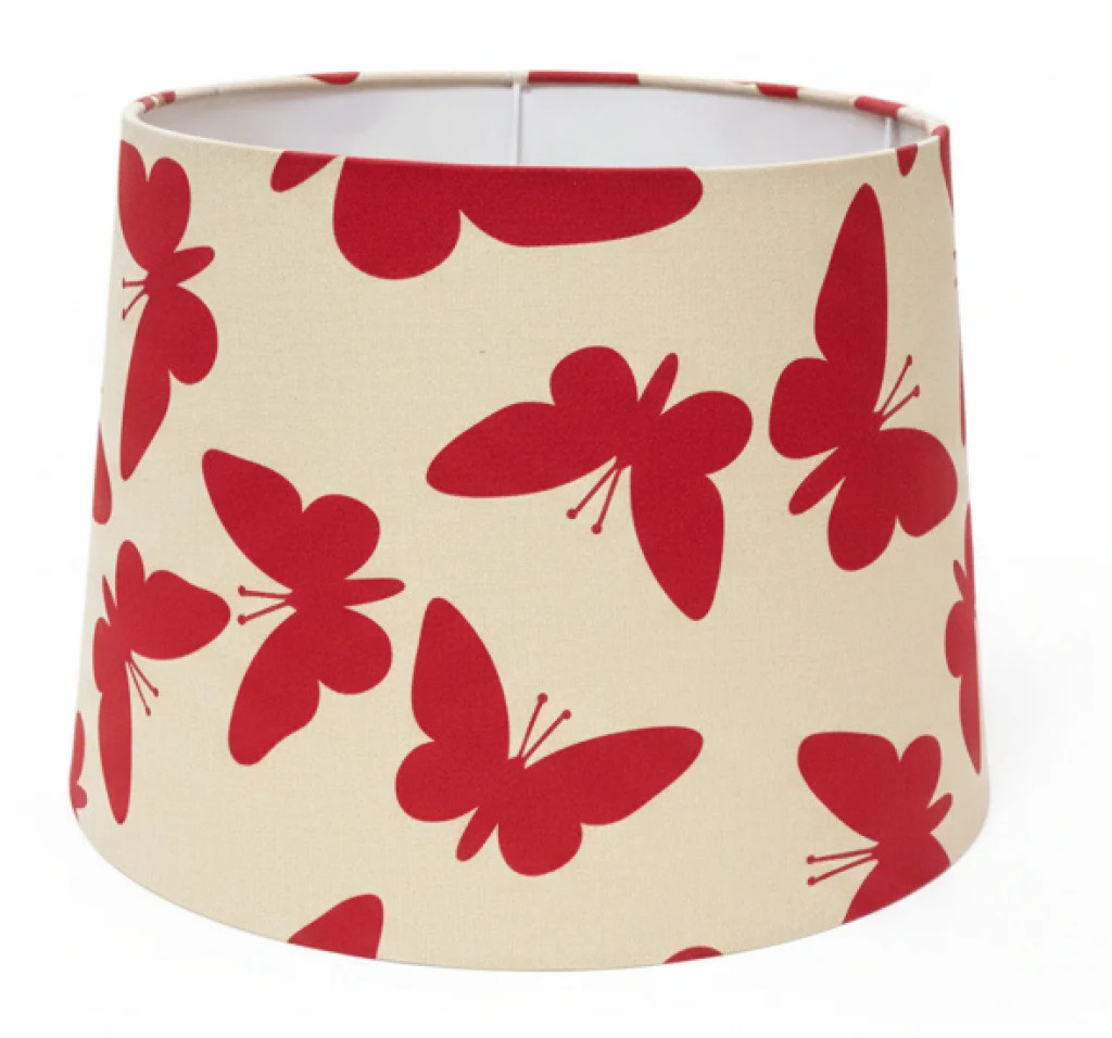 Lampshade Red 12"" Butterfly Cotton Tapered Drum 300mm CT Lighting 30cmButterfly