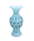 Fenton Baby Blue Coin Dot 6 1/2" Vase Opalescent Ruffle Rim Art Glass Vintage