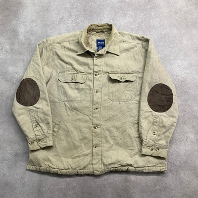 Basic Editions Field Jacket Mens Large Quilted Lined Elbow Patch Coat, Beige