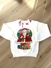 Vintage 80s Jerzees USA Christmas Sweatshirt Santa Applique Bells M