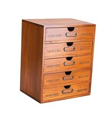 Vintage 5-Drawer Wooden Desk Organizer - Craft Storage Drawers - Rustic Shelf