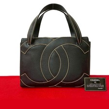 Chanel Coco Mark Wild Stitch Caviar Leather Handbag Women Black One Size
